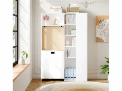 Escritorio plegable 104.5x30.5x160 cm - con estantería - enchufes y puertos USB - Estantes ajustables - Con ruedas - +natural^ModernLuxe Hot