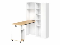 Escritorio plegable 104.5x30.5x160 cm - con estantería - enchufes y puertos USB - Estantes ajustables - Con ruedas - +natural^ModernLuxe Hot