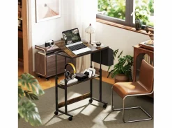 Escritorio regulable en altura con ruedas y espacio de almacenamiento, superficie inclinable, metal y madera, marrón rústico (92x40x67,5-104 cm)^ Online