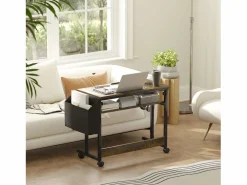 Escritorio regulable en altura con ruedas y espacio de almacenamiento, superficie inclinable, metal y madera, marrón rústico (92x40x67,5-104 cm)^ Online