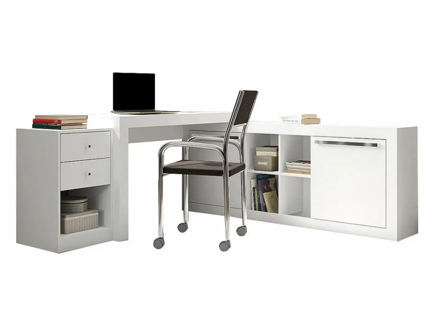 Vente-unique Escritorio rinconera amovible 2 cajones y 2 puertas color . EVAN Blanco Clearance