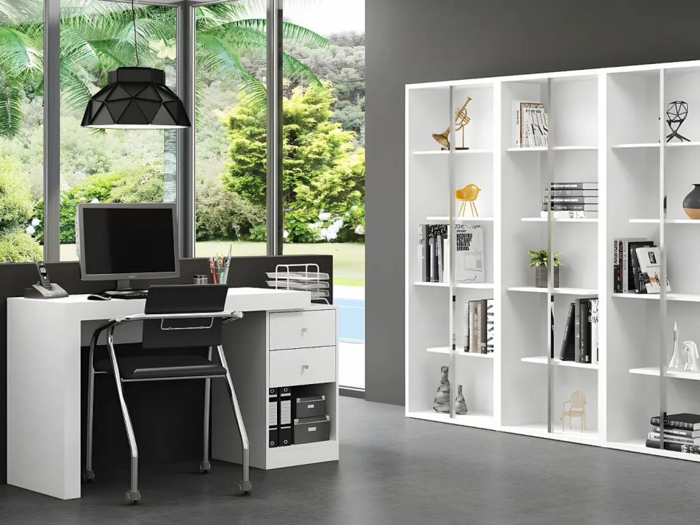 Vente-unique Escritorio rinconera amovible 2 cajones y 2 puertas color . EVAN Blanco Clearance
