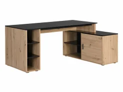 Vente-unique Escritorio Rinconero|Escritorio Tradicional|Escritorio rinconera con compartimentos de MDF natural y negro - ROMIARA