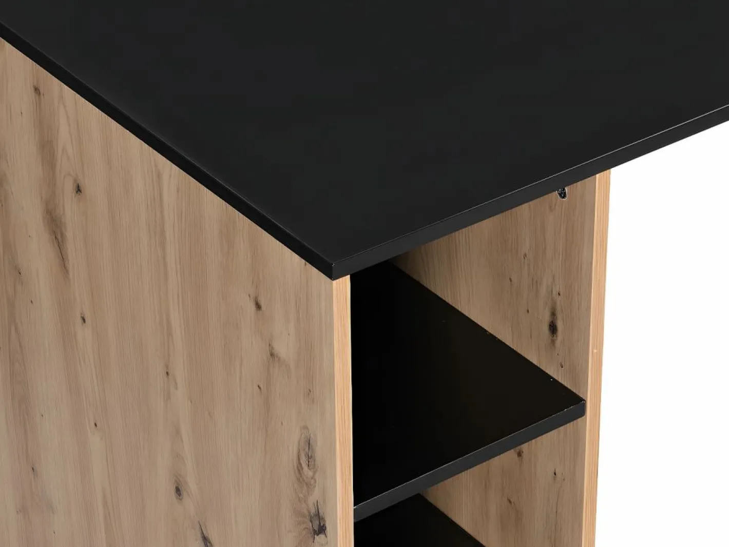 Vente-unique Escritorio Rinconero|Escritorio Tradicional|Escritorio rinconera con compartimentos de MDF natural y negro - ROMIARA