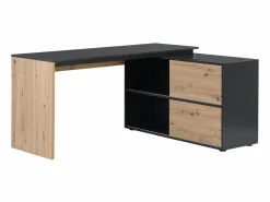 Vente-unique Escritorio Rinconero|Escritorio Tradicional|Escritorio rinconera con 2 puerta correderas de MDF color natural y negro - COLIOBA