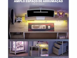 Homcom Escritorio Rivera luz LED con soporte y 2 cajones natural 88,5x55,5x48 cm Blanco New