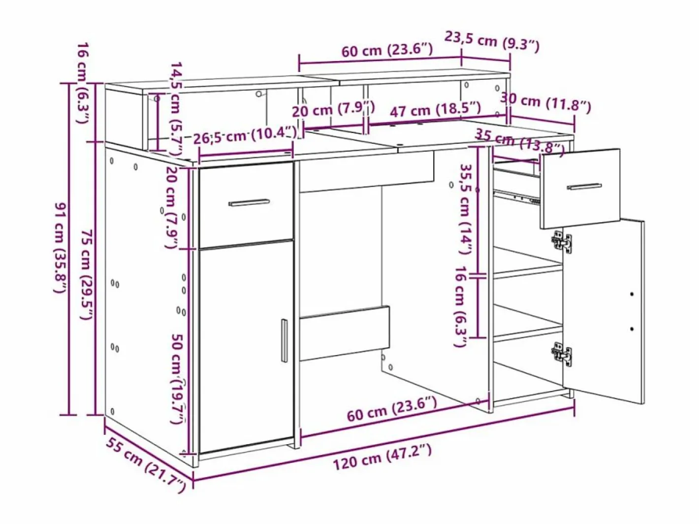 vidaxl Escritorio Secreter|Escritorio Roble 120 x 55 x 91 cm Madera contrachapada