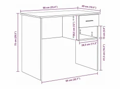 vidaxl Escritorio Roble Sonoma 90 x 49 x 75 cm Madera de ingeniería Marru00f3n New