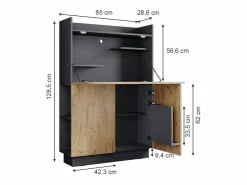 Vicco Escritorio Secreter|Escritorio secretario antracita/roble dorado 85x28.6x128.5 alena