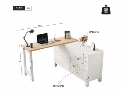 Merax Escritorio Rinconero|Escritorio Tradicional|Escritorio y aparador 2 en 1 - 120 x 40 x 70 cm - Giratorio 360° - con 7 cajones - aglomerado -