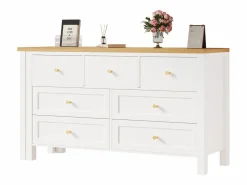 Merax Escritorio Rinconero|Escritorio Tradicional|Escritorio y aparador 2 en 1 - 120 x 40 x 70 cm - Giratorio 360° - con 7 cajones - aglomerado -