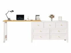 Merax Escritorio Rinconero|Escritorio Tradicional|Escritorio y aparador 2 en 1 - 120 x 40 x 70 cm - Giratorio 360° - con 7 cajones - aglomerado -
