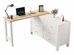 Merax Escritorio Rinconero|Escritorio Tradicional|Escritorio y aparador 2 en 1 - 120 x 40 x 70 cm - Giratorio 360° - con 7 cajones - aglomerado -