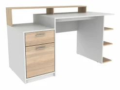 Vente-unique Escritorio ZACHARIE 1 cajón y 1 puerta Blanco y roble Color natural claro / Blanco New
