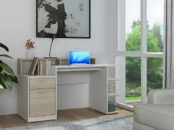 Vente-unique Escritorio ZACHARIE 1 cajón y 1 puerta Blanco y roble Color natural claro / Blanco New