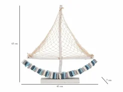 Estatua|Escultura de velero en madera con red de tela 45x45x7cm Enok - Marino