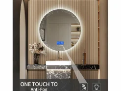 Accesorios De Cuarto De Baño|Espejo De Cuarto De Baño|Espejo de baño - 100*100 cm - con LED - Función antivaho - Visualización de tiempo/temperatura -