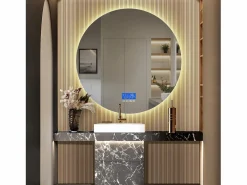 Accesorios De Cuarto De Baño|Espejo De Cuarto De Baño|Espejo de baño - 100*100 cm - con LED - Función antivaho - Visualización de tiempo/temperatura -
