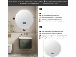 Accesorios De Cuarto De Baño|Espejo De Cuarto De Baño|Espejo de baño - 100*100 cm - con LED - Función antivaho - Visualización de tiempo/temperatura -