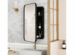 Espejo de baño - Mueble con espejo - Estante regulable - 76 x 51 cm - Negro Hot