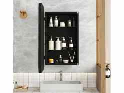 Espejo de baño - Mueble con espejo - Estante regulable - 76 x 51 cm - Negro Hot