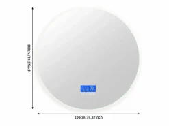 Espejo de baño antivaho sin marco con indicador de temperatura, 3 niveles de brillo, redondo, diámetro 100 cm Transparente Clearance