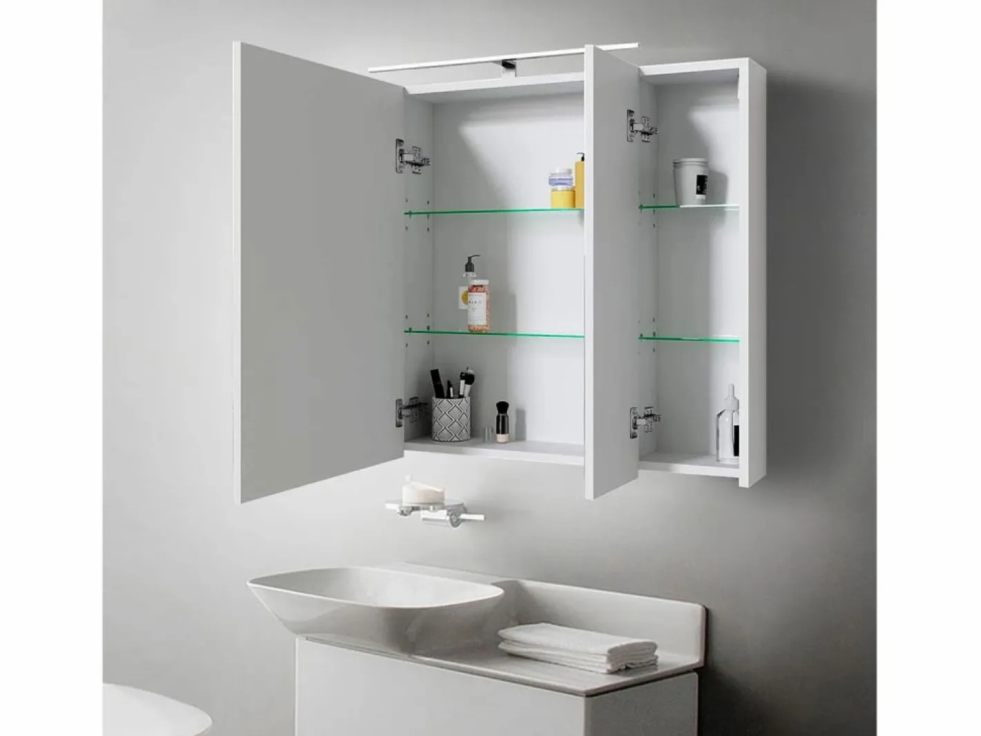 ML-DESIGN Espejo de baño armario con LED 90,4x72x15 cm Blanco Best