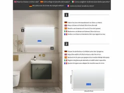 Espejo de baño con iluminación - 100 x 60 cm - Espejo de baño LED - con toque, antivaho, reloj, temperatura, regulable Transparente Online