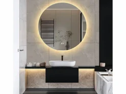 Espejo de baño con iluminación LED - 80 x 80 cm - Interruptor táctil - 3 colores de iluminación - Montaje en pared^ New