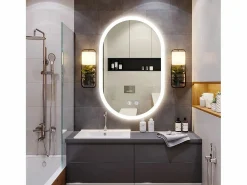 DripeX Accesorios De Cuarto De Baño|Espejo De Cuarto De Baño|Espejo de baño con iluminación LED 70x50 cm, antideflagrante de vidrio anti-fog, espejo de interruptor de pared ovalado, 3 colores, 6500k