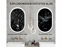 DripeX Accesorios De Cuarto De Baño|Espejo De Cuarto De Baño|Espejo de baño con iluminación LED 70x50 cm, antideflagrante de vidrio anti-fog, espejo de interruptor de pared ovalado, 3 colores, 6500k