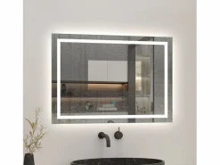 Accesorios De Cuarto De Baño|Espejo De Cuarto De Baño|Espejo de baño con Led,80 x 60 cm, luz blanca, rectangular, Con función antivaho, memoria agapada, brillo ajustable.