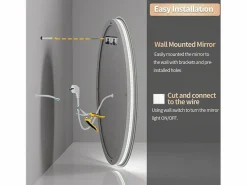 Espejo de baño de pared, espejo de tocador LED, espejo antivaho iluminado, espejo conectado, 3 pantallas táctiles, 60x60cm^Fativo Discount