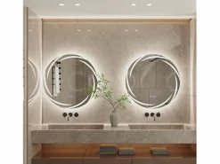 Espejo de baño de pared, espejo de tocador LED, espejo antivaho iluminado, espejo conectado, 3 pantallas táctiles, 60x60cm^Fativo Discount