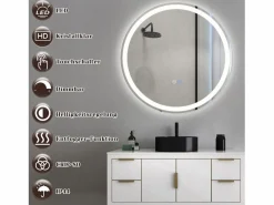 NETTLIFE Accesorios De Cuarto De Baño|Espejo De Cuarto De Baño|Espejo de baño iluminado - Redondo 80 cm LED, IP44, interruptor táctil, antivaho, ajustable 3000K-6500K