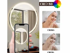 NETTLIFE Accesorios De Cuarto De Baño|Espejo De Cuarto De Baño|Espejo de baño iluminado - Redondo 80 cm LED, IP44, interruptor táctil, antivaho, ajustable 3000K-6500K
