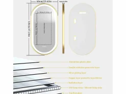 Fativo Espejo de baño LED antivaho 3 colores regulables 120x60x4cm Dorado Hot