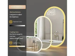 Fativo Accesorios De Cuarto De Baño|Espejo De Cuarto De Baño|Espejo de baño LED ovalado 120x60cm espejo iluminado con 3 colores ajustables antivaho 60x120cm
