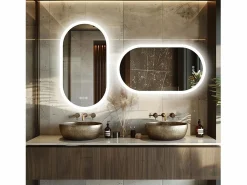 Fativo Accesorios De Cuarto De Baño|Espejo De Cuarto De Baño|Espejo de baño LED ovalado 120x60cm espejo iluminado con 3 colores ajustables antivaho 60x120cm