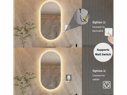 Fativo Accesorios De Cuarto De Baño|Espejo De Cuarto De Baño|Espejo de baño LED ovalado 120x60cm espejo iluminado con 3 colores ajustables antivaho 60x120cm
