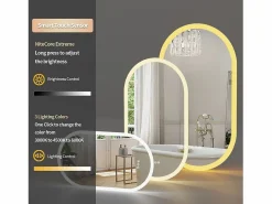 Fativo Accesorios De Cuarto De Baño|Espejo De Cuarto De Baño|Espejo de baño LED ovalado 100x50cm espejo de pared iluminado con 3 colores ajustables 100x50cm