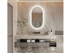 Fativo Accesorios De Cuarto De Baño|Espejo De Cuarto De Baño|Espejo de baño LED ovalado 100x50cm espejo de pared iluminado con 3 colores ajustables 100x50cm