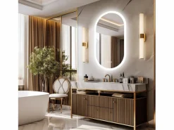 Espejo de baño LED ovalado 80x50cm espejo de pared iluminado con iluminación de 3 colores ajustables 80x50cm^Fativo Sale