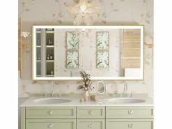 Fativo Accesorios De Cuarto De Baño|Espejo De Cuarto De Baño|Espejo de baño LED rectangular 120x60cm espejo iluminado 3 colores ajustable con marco 120x60x4cm