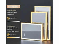 Fativo Accesorios De Cuarto De Baño|Espejo De Cuarto De Baño|Espejo de baño LED rectangular 120x60cm espejo iluminado 3 colores ajustable con marco 120x60x4cm