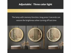 Fativo Accesorios De Cuarto De Baño|Espejo De Cuarto De Baño|Espejo de baño LED redondo 80cm iluminación con 3 colores ajustables antivaho 80x80cm