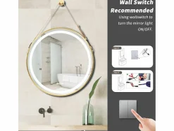 Fativo Accesorios De Cuarto De Baño|Espejo De Cuarto De Baño|Espejo de baño LED redondo 80cm iluminación con 3 colores ajustables antivaho 80x80cm