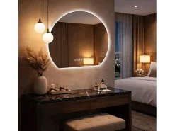 Espejo de baño LED redondo, 80 cm, color plata con función antivaho - Cristal y metal^Hauss Spole Online