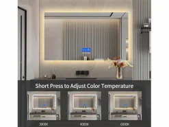 Espejo de baño LED 100x60 cm - Iluminación, Táctil, Antivaho, Reloj, Temperatura, Regulable Transparente New