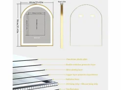 Fativo Espejo de baño LED 60x90cm con iluminación espejo iluminado de pared 3 colores ajustables 60x90x4cm Dorado Sale